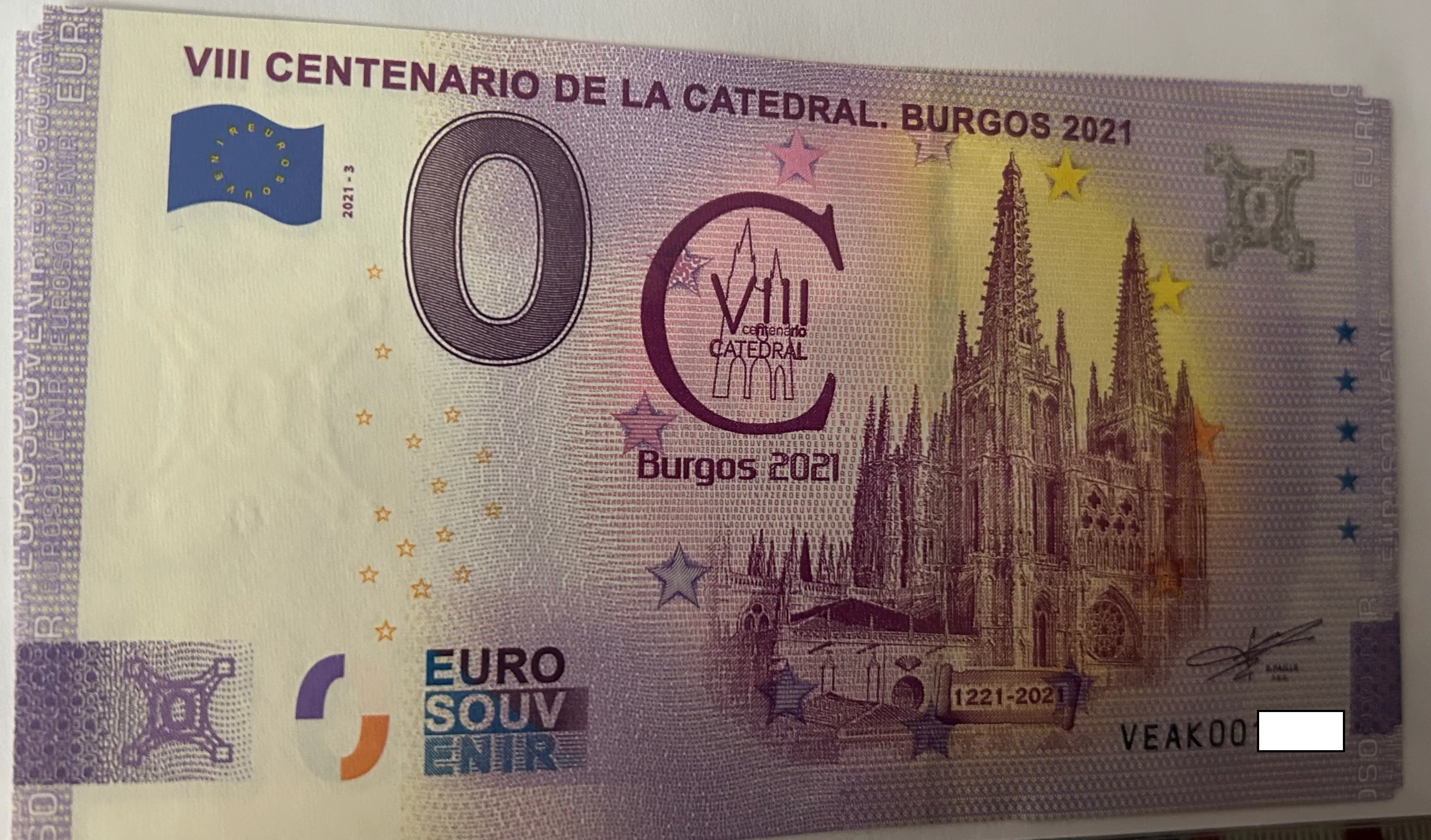 BILLETE 0 EURO ESPAÑA VEAK 2021-3 VIII CENTENARIO CATEDRAL BURGOS